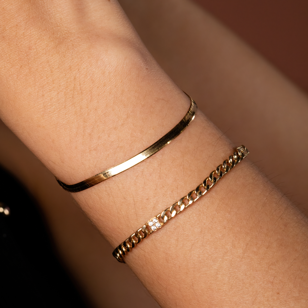 Bold Herringbone Chain Bracelet, Made in 14k solid gold.