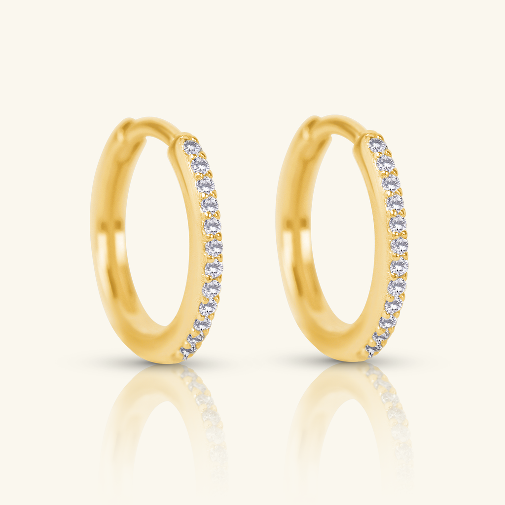 Pavé Diamond Huggie Hoops,Handcrafted in 18k solid gold.