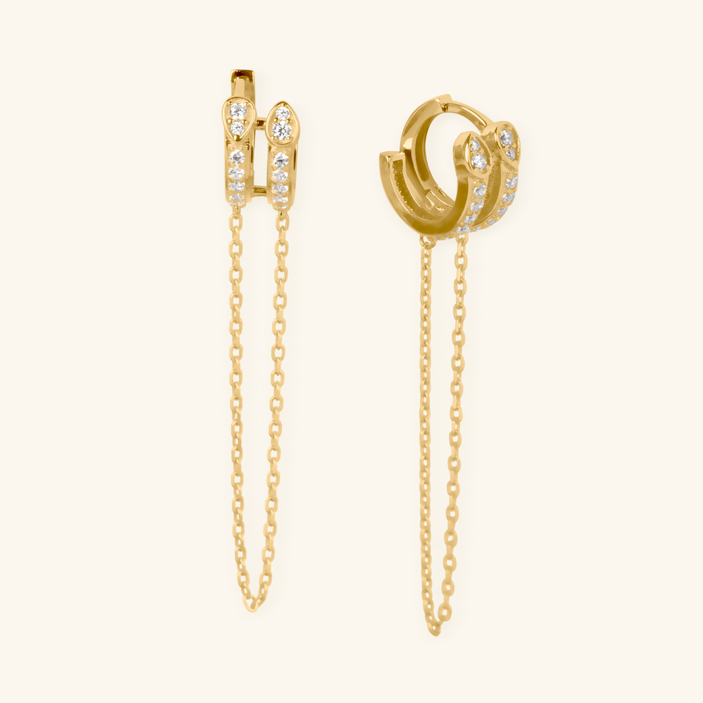 Pavé Row Drop Earrings, Crafted in 14k solid gold.