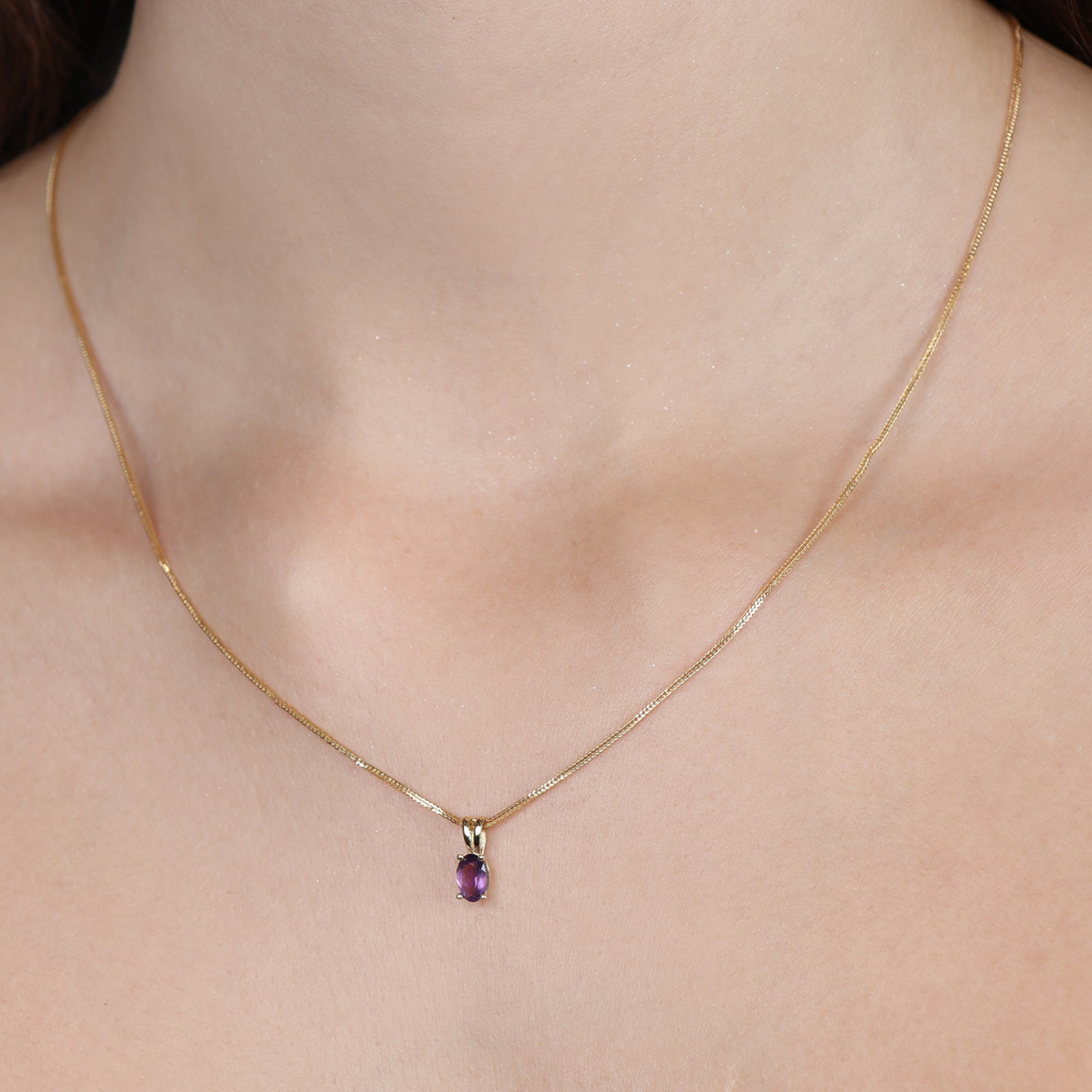 Amethyst Oval Pendant, Made in 18k Solid Gold