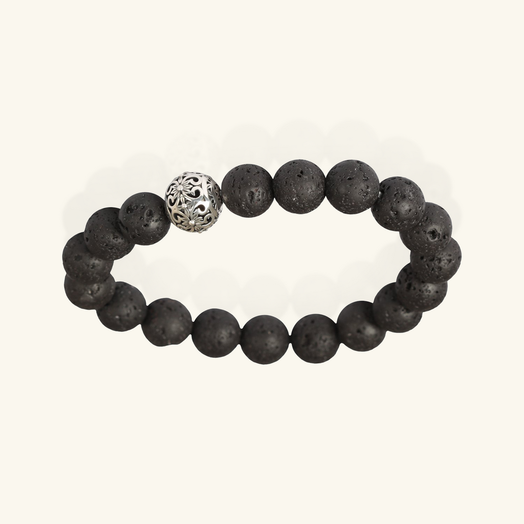 Ore Lava Rock Men's Bracelet, Handcrafted in 925 sterling silver