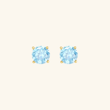 Birthstone Round Earrings - December (Topaz Colored CZ), Set in 18k Solid Gold