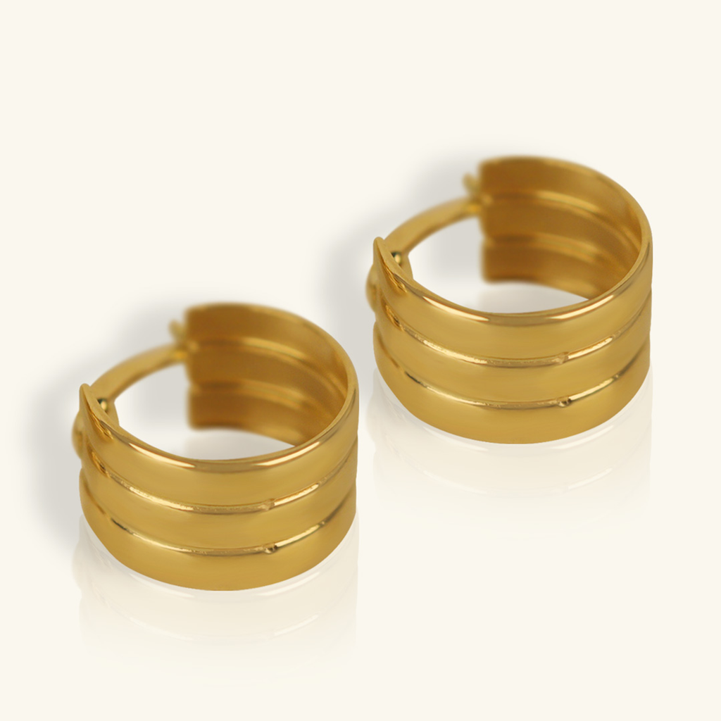 Triple Block Hoops, Made in 18k solid gold