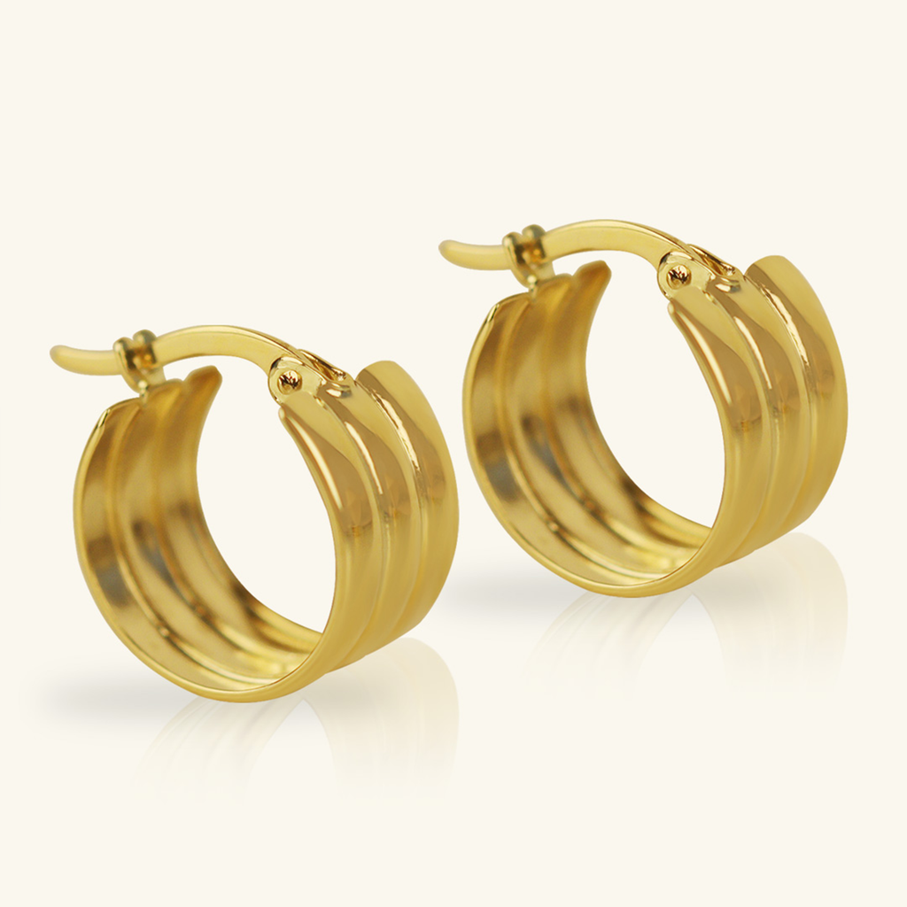 Line Texture Hoops, Made in 18k solid gold