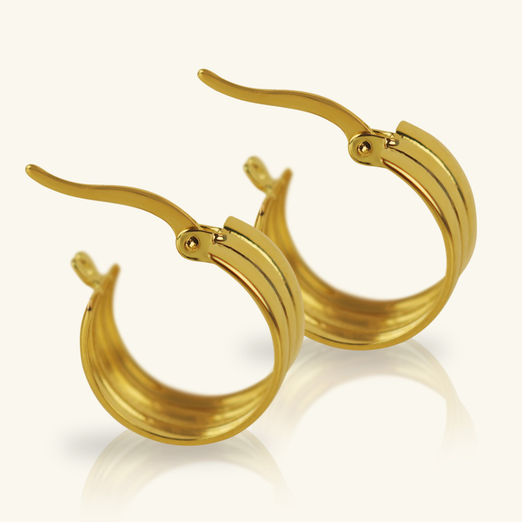 Triple Block Hoops, Made in 18k solid gold