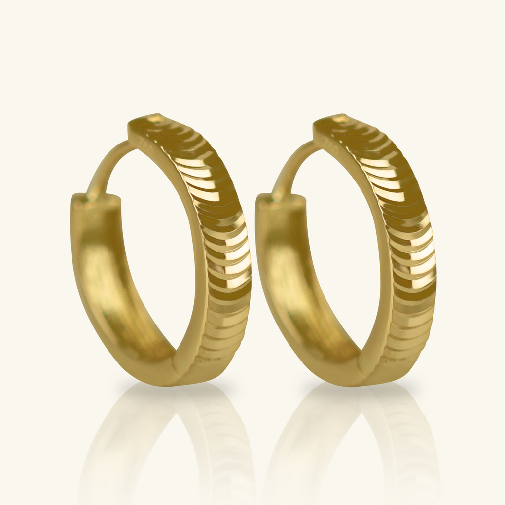 Bold Pleated Medium Hoops, Made in 18k solid gold