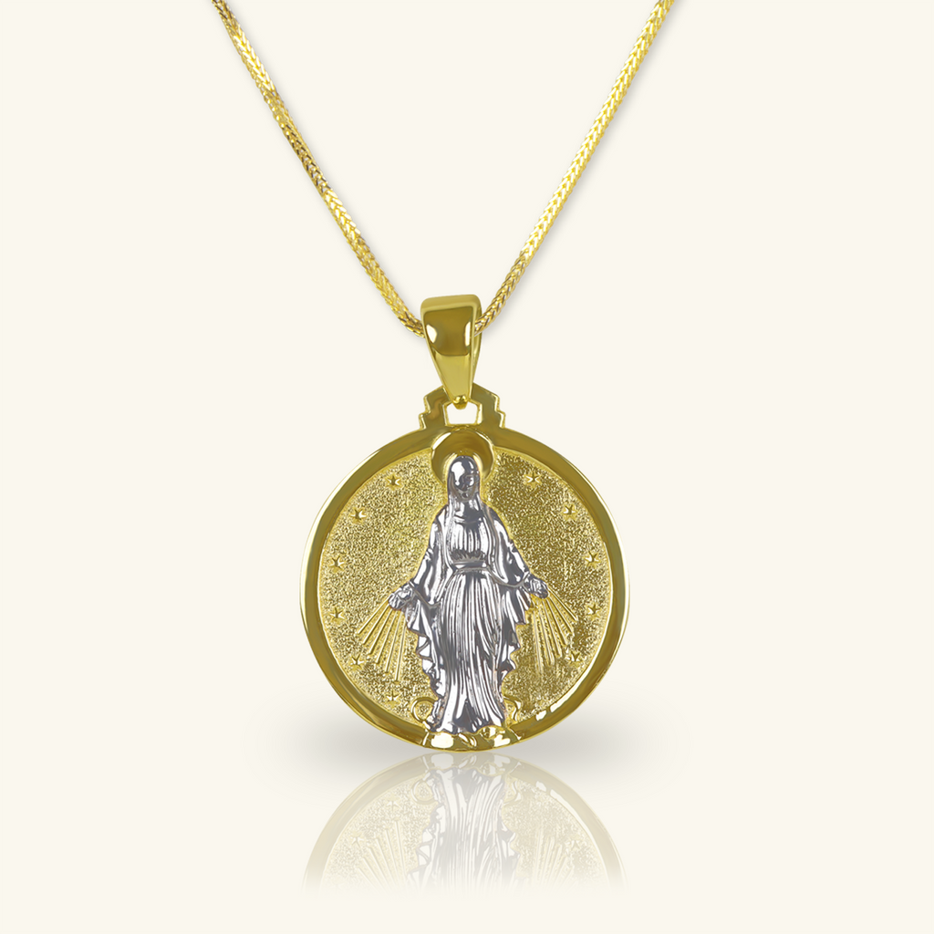 Miraculous Medal Pendant, Crafted in 18k yellow gold 