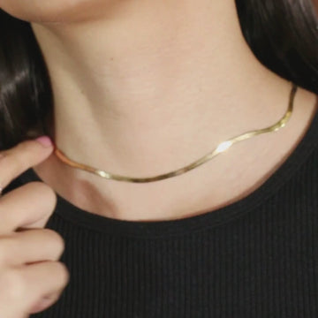 Bold Herringbone Chain Necklace, Made in 14k solid gold.